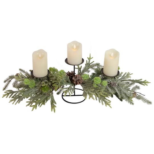 26&#x22; Holiday Foliage &#x26; Tiered Metal Candle Holder